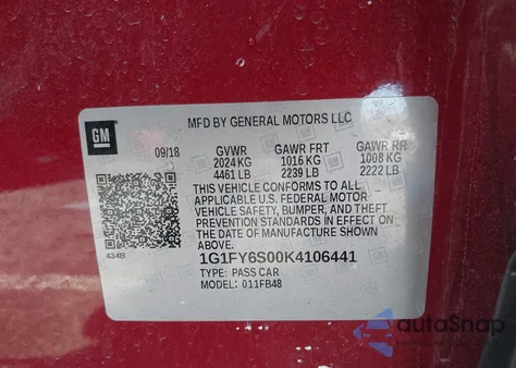 2019 Chevrolet Bolt Ev Lt from USA, damaged, VIN 1G1FY6S00K4106441